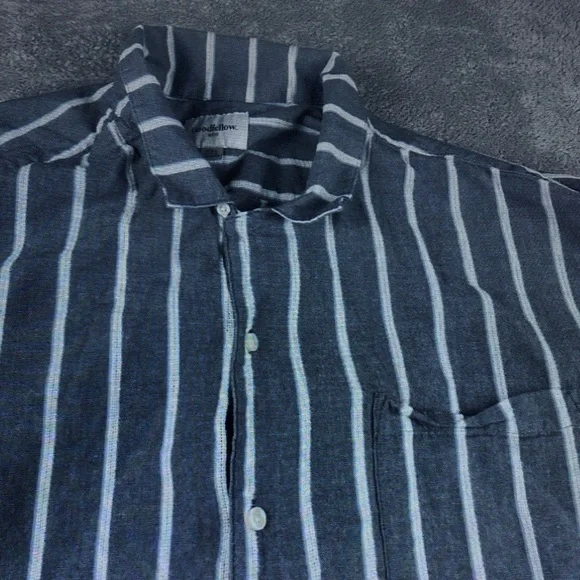 Men's Navy Blue Striped Short-Sleeve Shirt - Picture 3 of 3